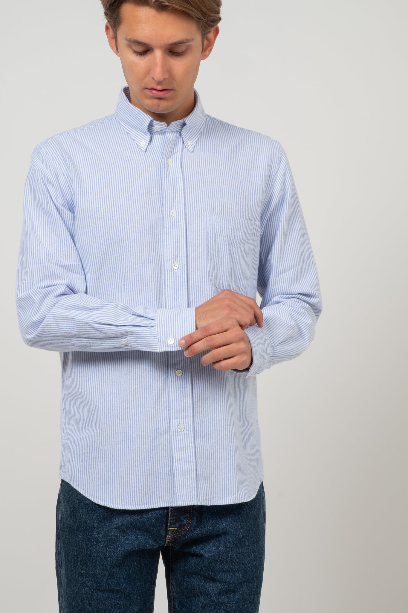Button Down Brushed Oxford - Blue Stripe