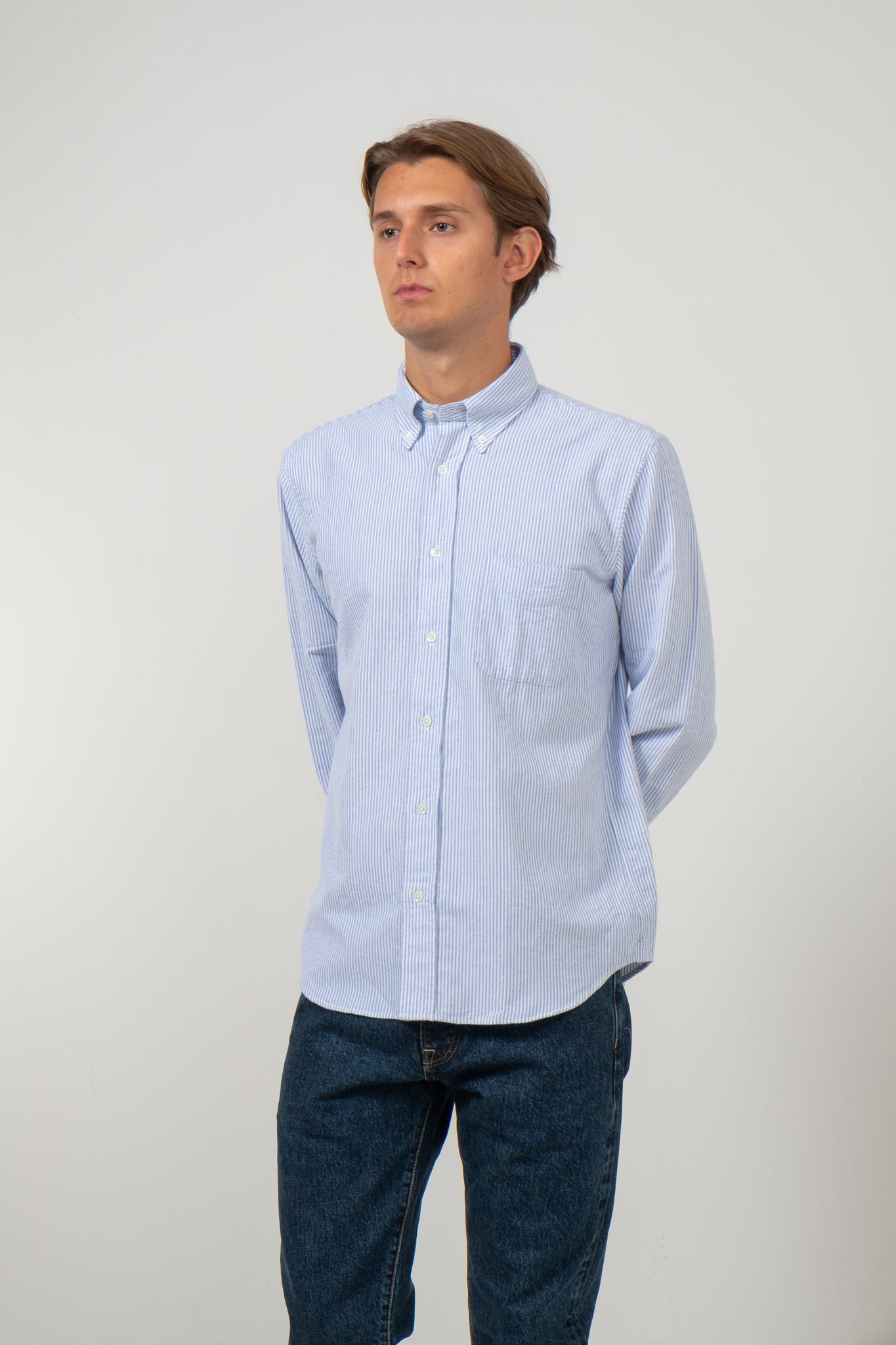Button Down Brushed Oxford - Blue Stripe