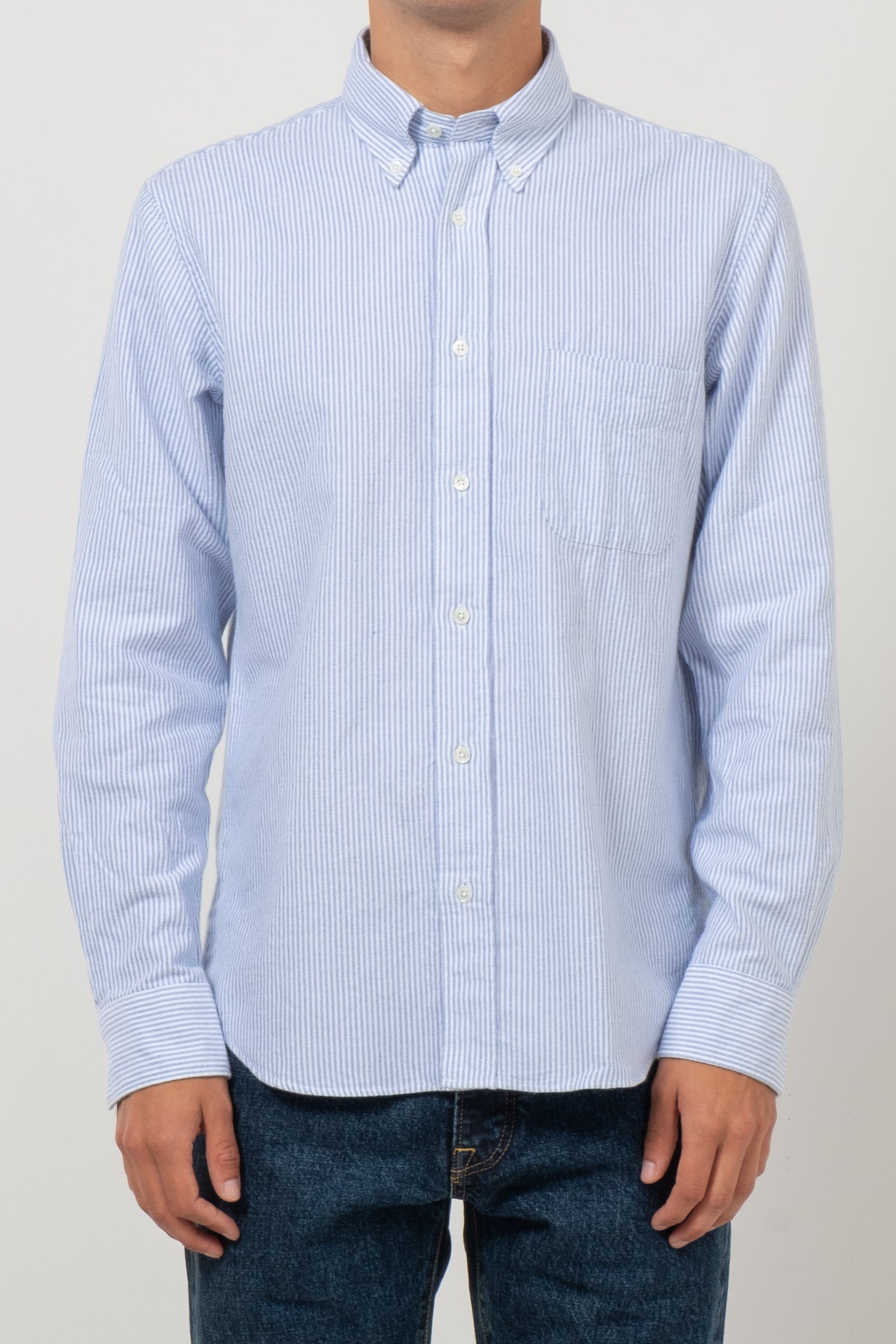Button Down Brushed Oxford - Blue Stripe