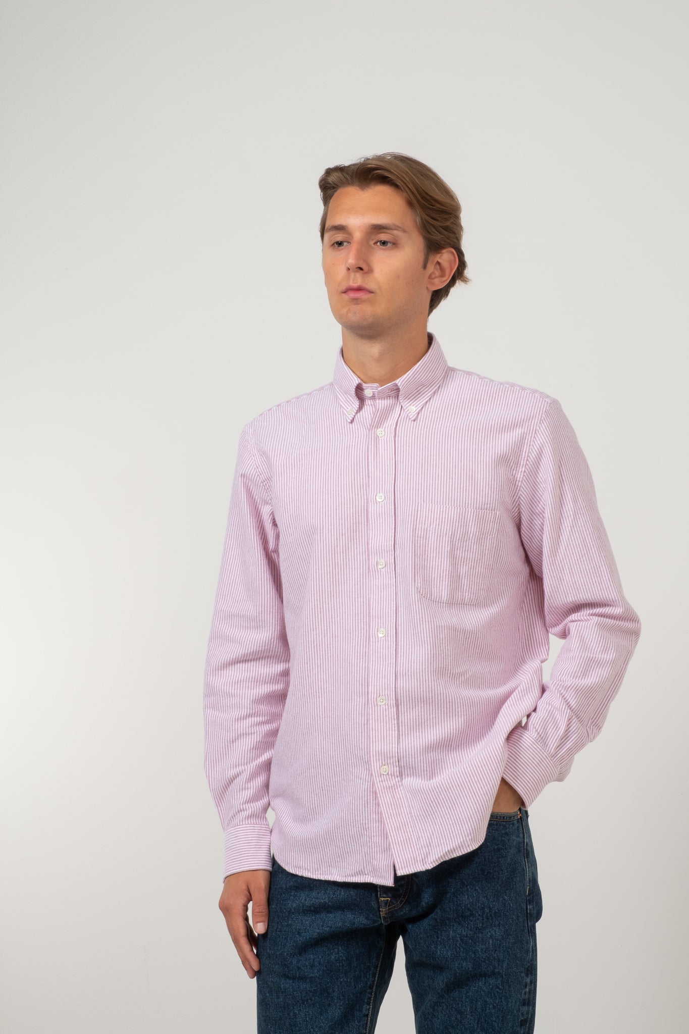 Button Down Brushed Oxford - Red Stripe