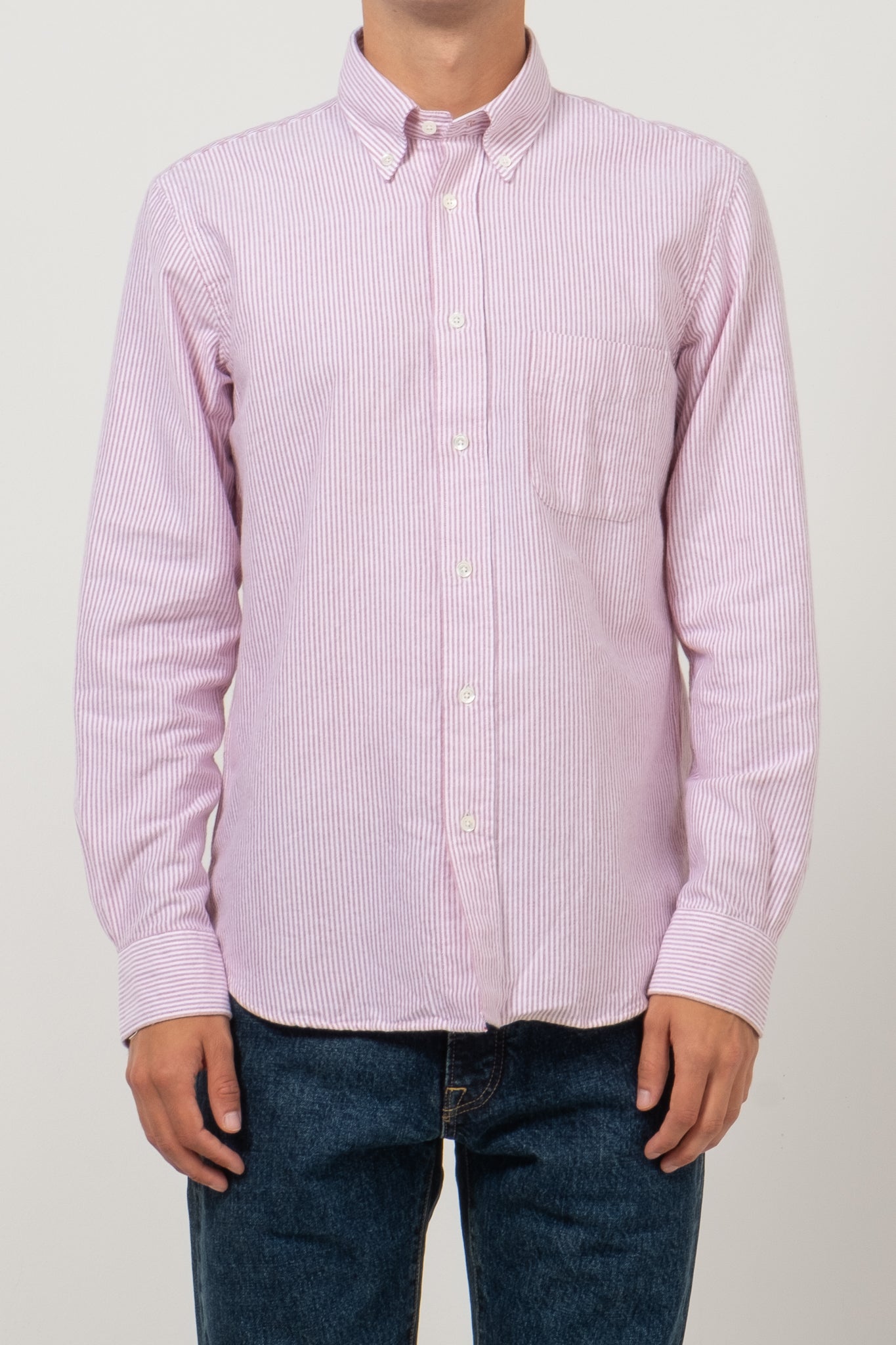 Button Down Brushed Oxford - Red Stripe