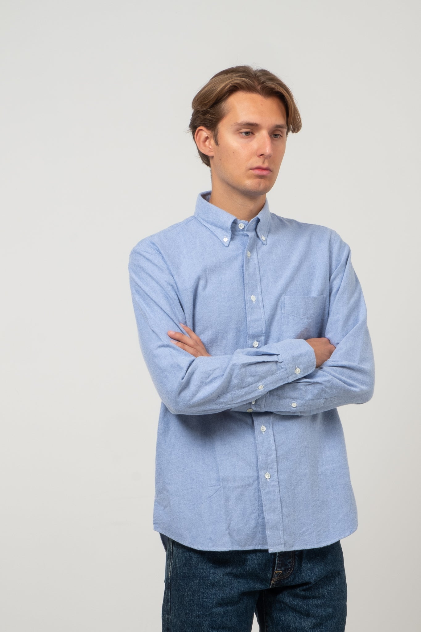 Button Down Brushed Oxford - Washed Blue