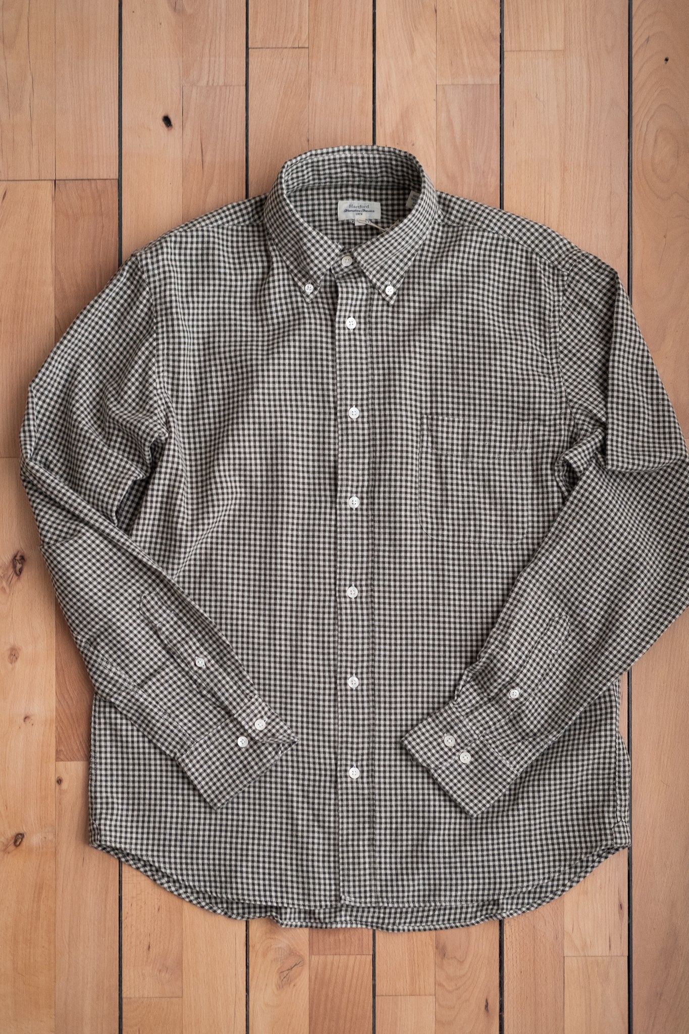 Button Down Flannel Shirt - Green & Ivory Check