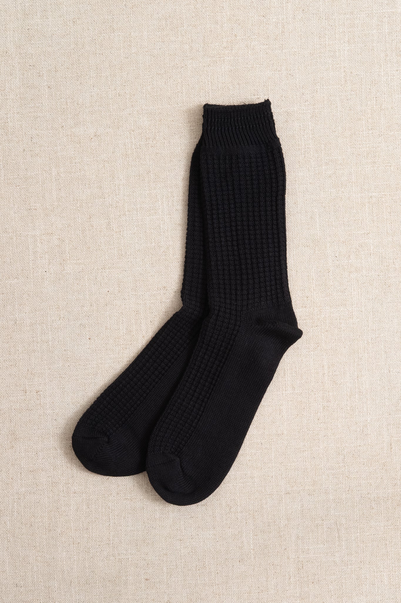 Cotton Waffle Crew Sock - Black