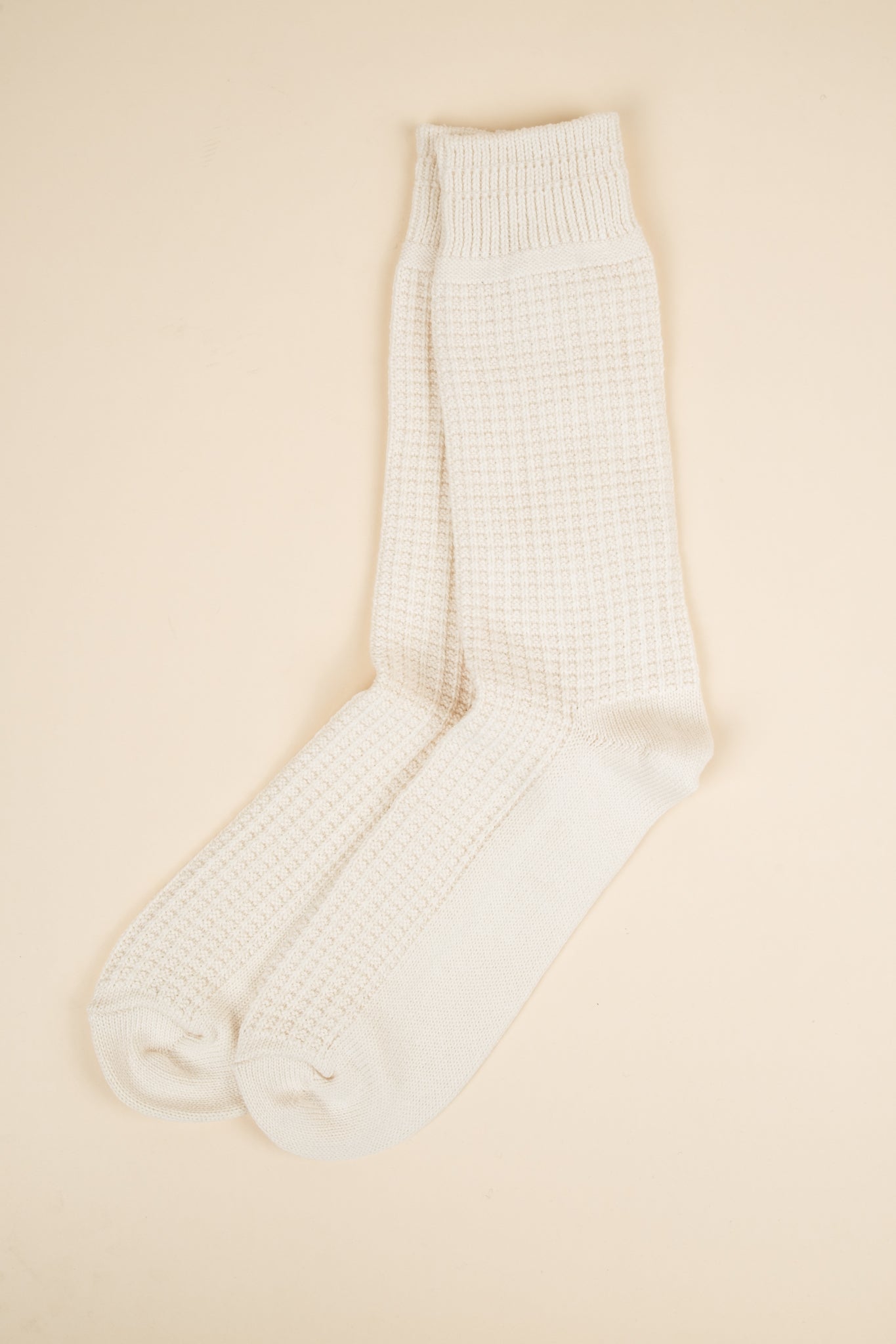 Cotton Waffle Crew Sock - Raw White