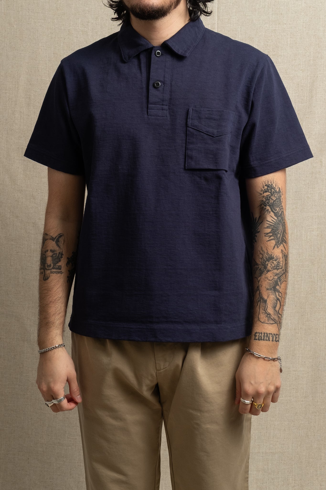 Jackman Dotsume Pocket Polo - Navy – Circle of Friends Shop