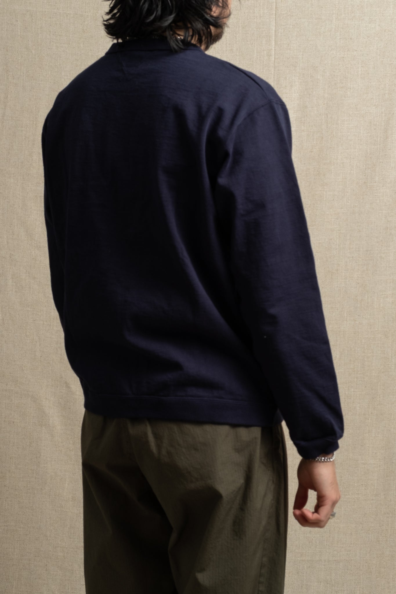 Dotsume Rib Long Sleeve T-Shirt - Navy