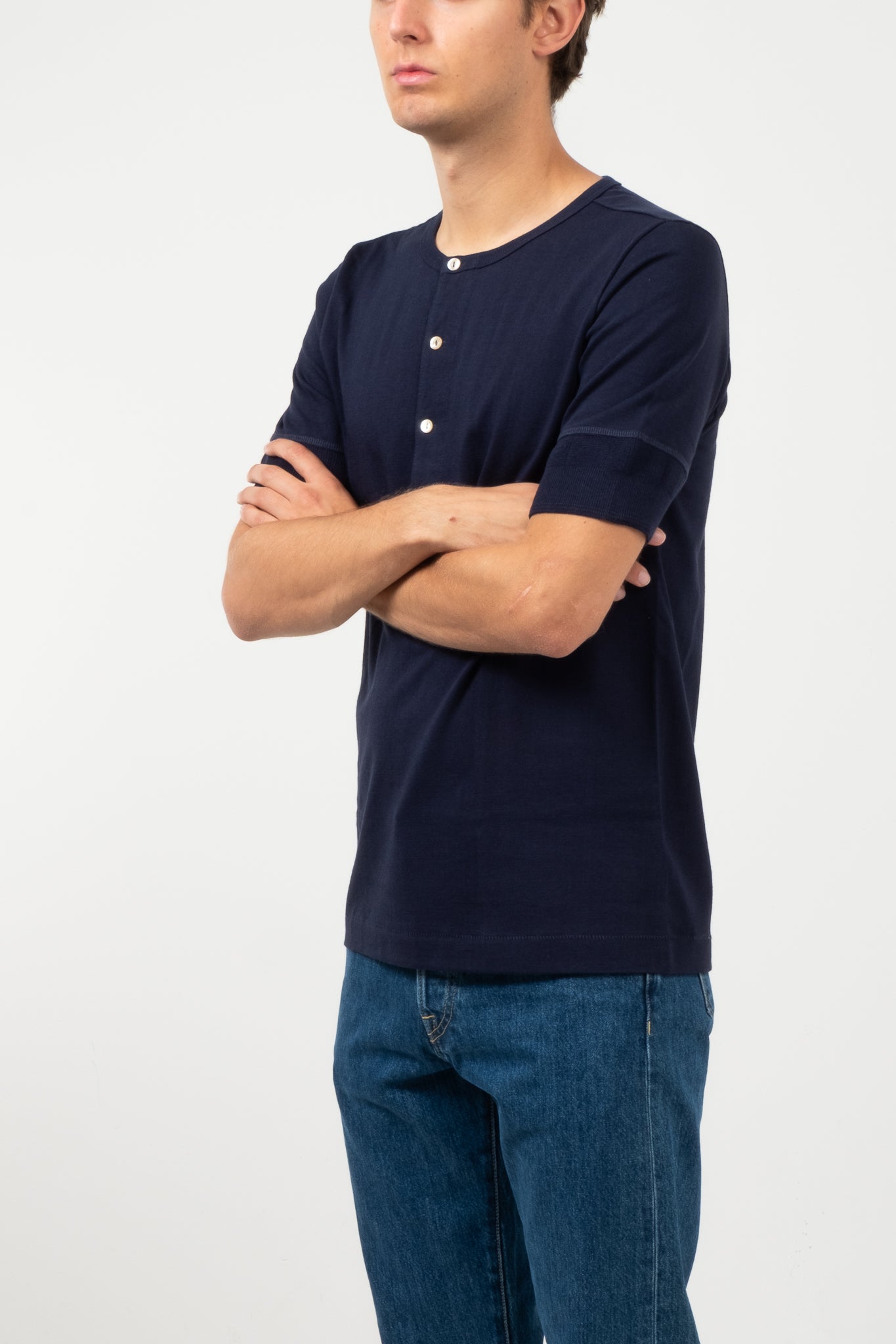 Good Originals 8.6oz Loopwheeled Henley - Ink Blue