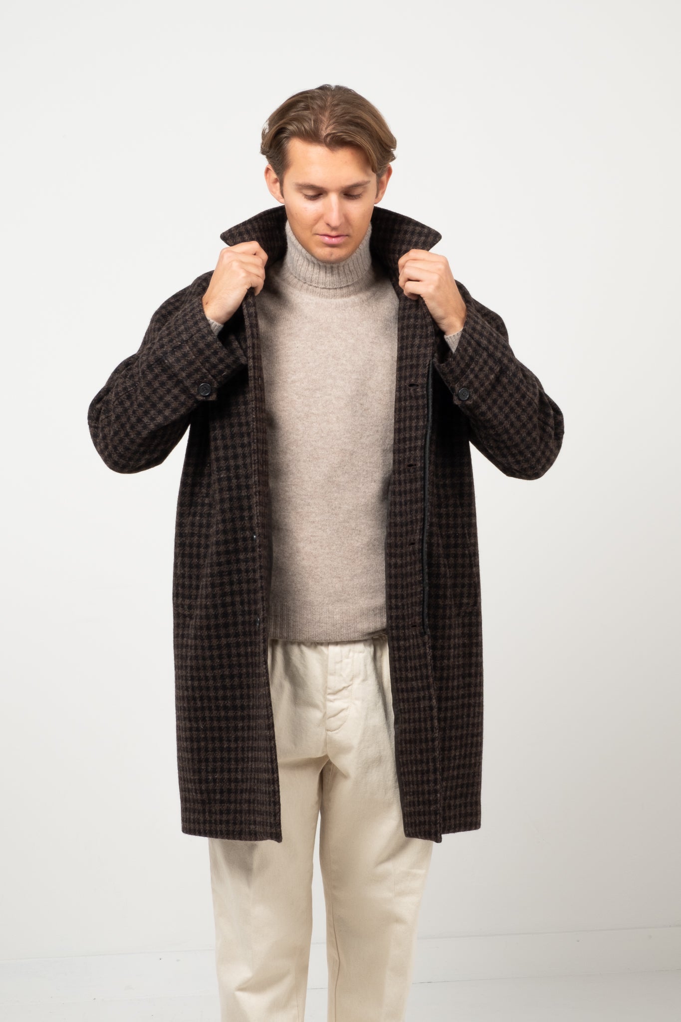 Lambswool Coat - Brown Pepita Check
