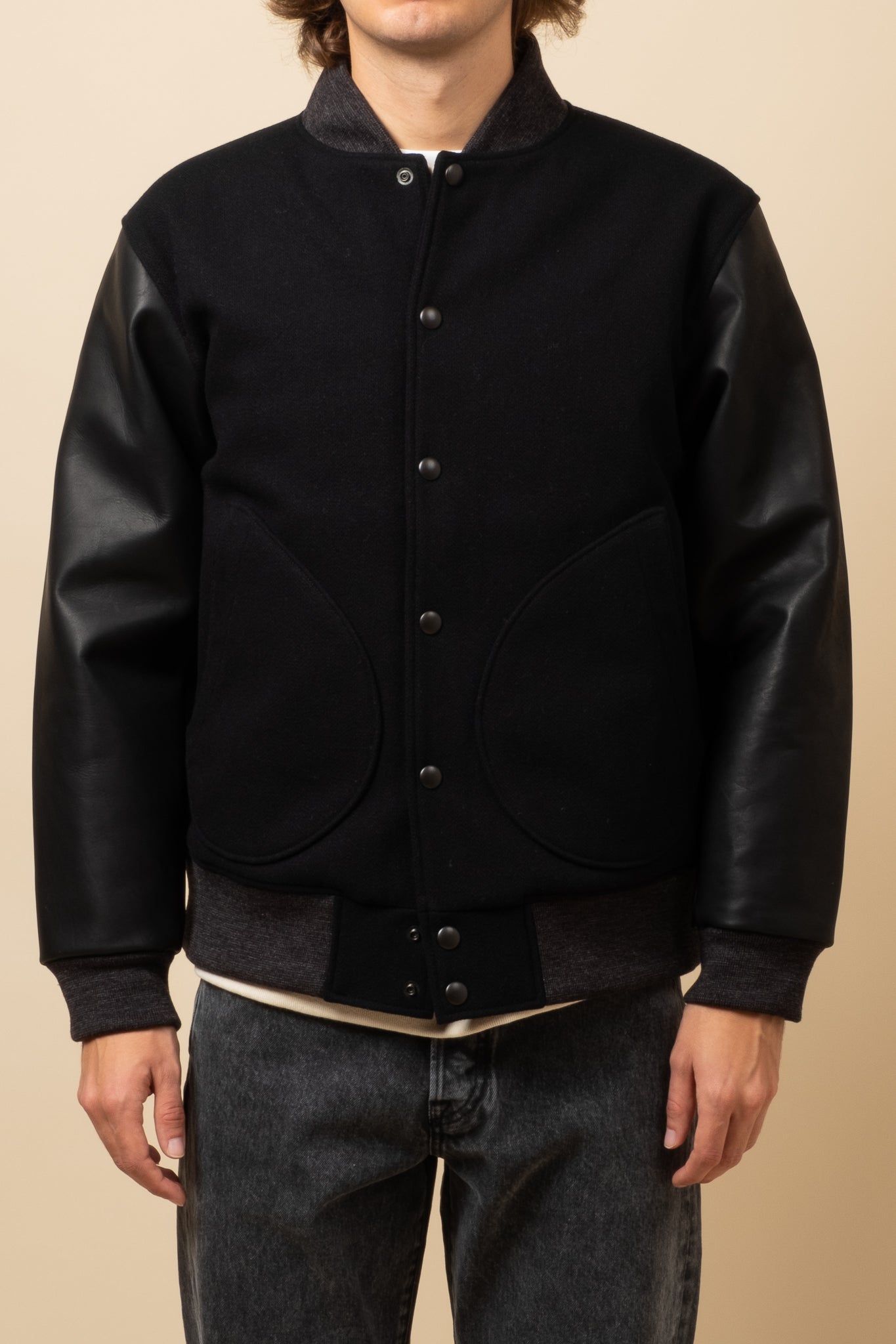 Melton Award Jacket - Black Leather
