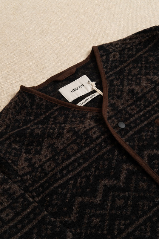 Neist Cardigan Knitted Fairisle - Peat & Black