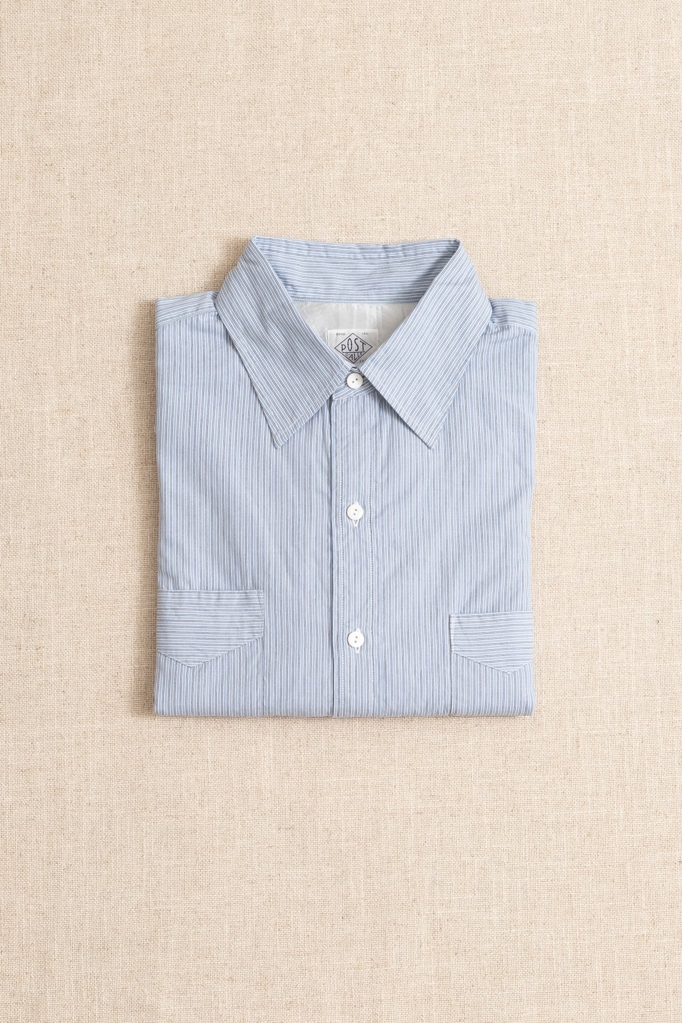 トップス postoveralls feather chambray shirt L Post O' Alls Neutron Feather Chambray Shirt - Two Tone Stripe