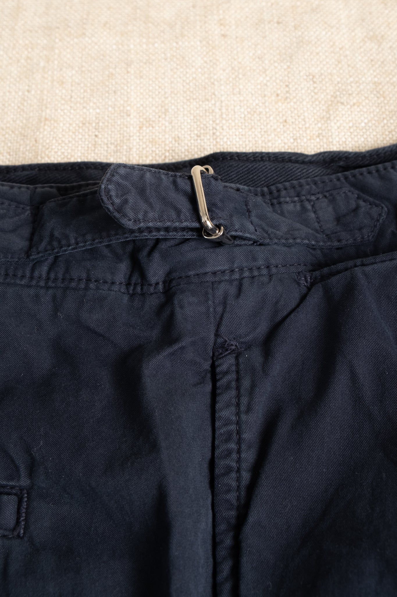 Peach Twill Cotton Shorts - Navy