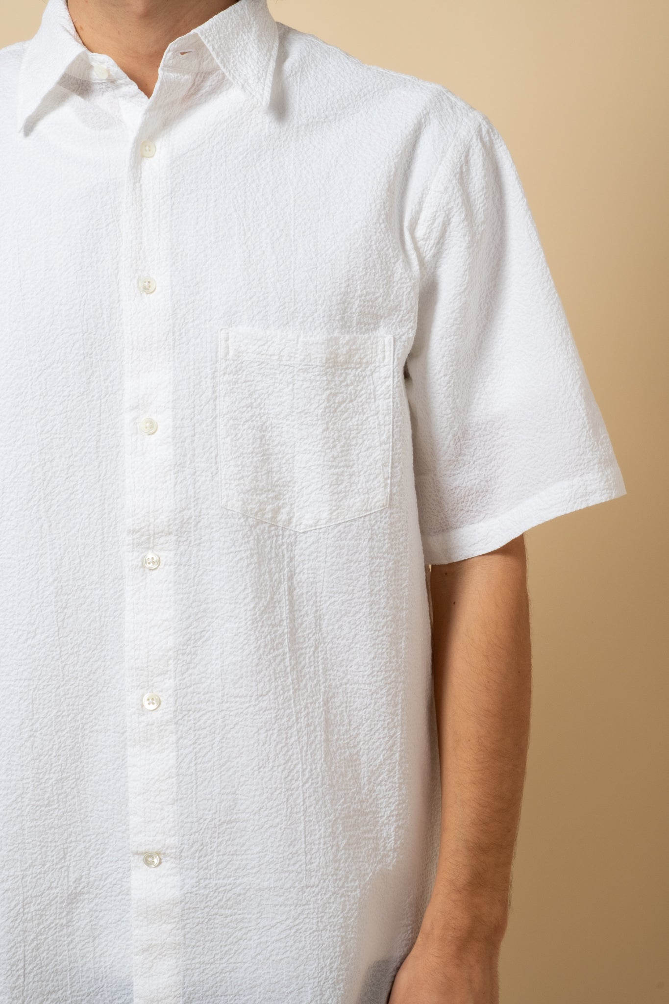 Short Sleeve Seersucker Shirt - White