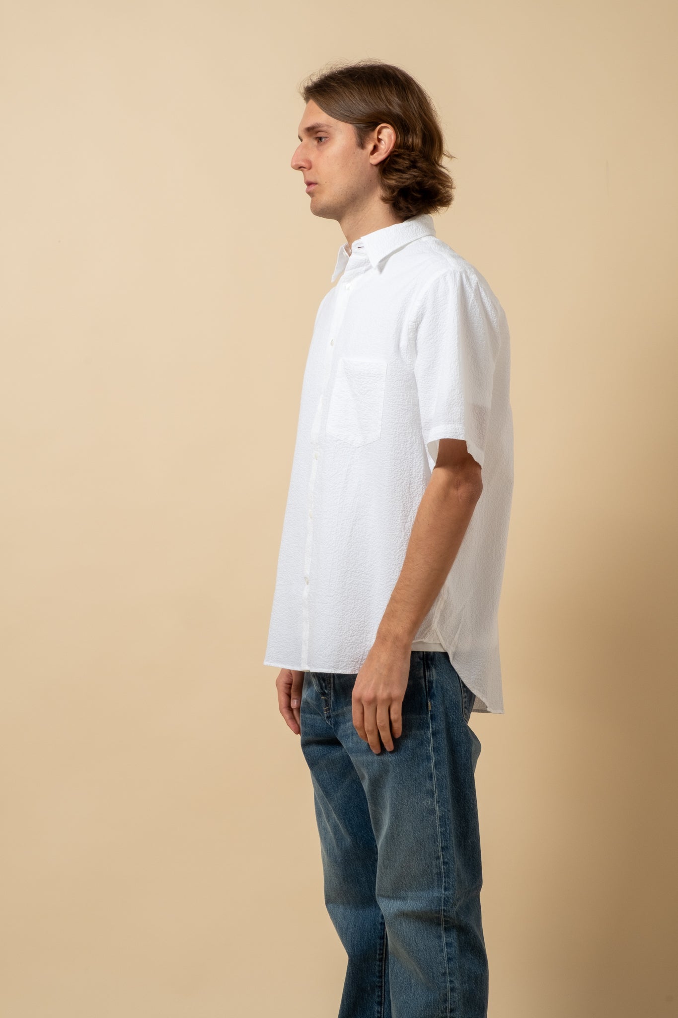 Short Sleeve Seersucker Shirt - White