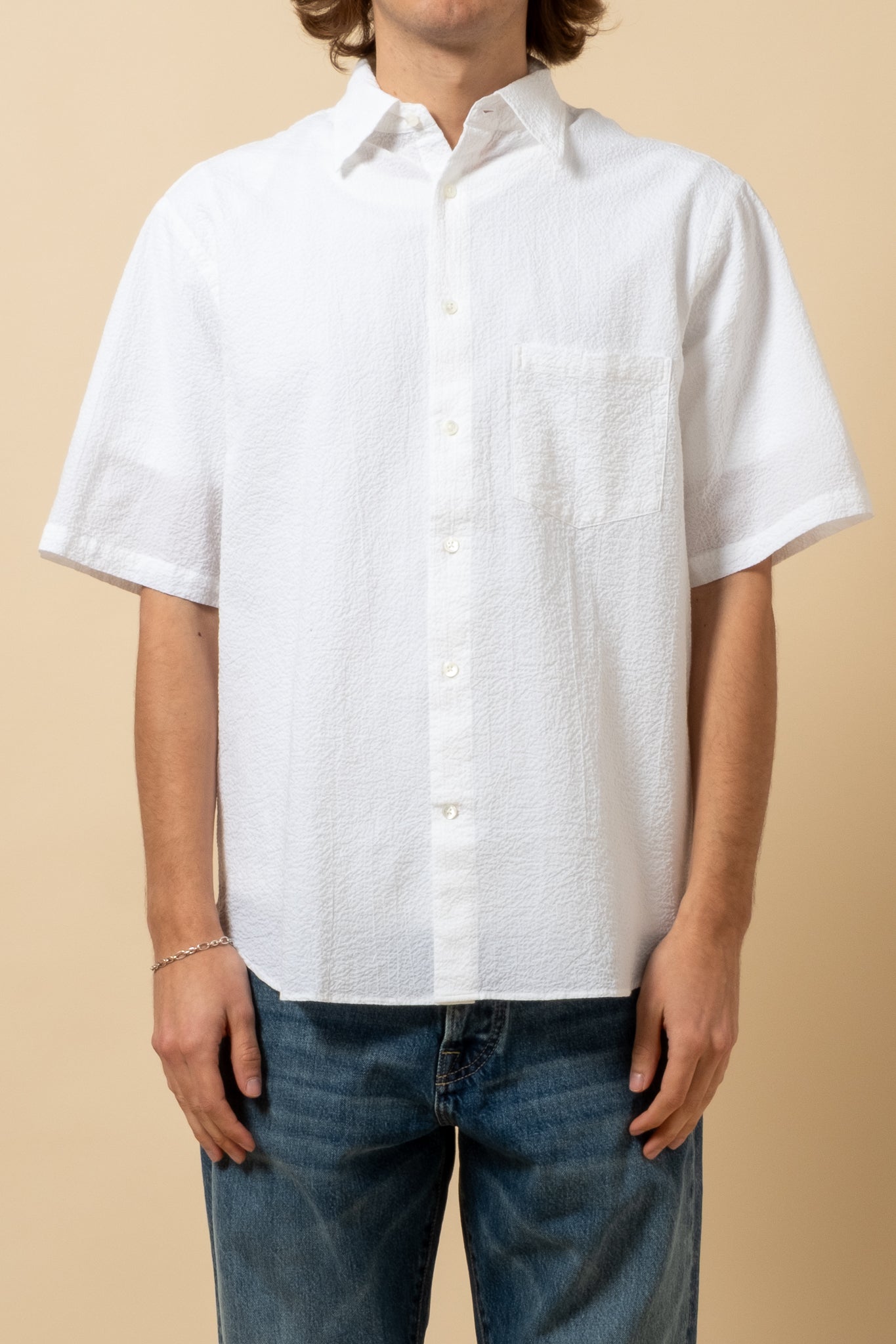 Short Sleeve Seersucker Shirt - White