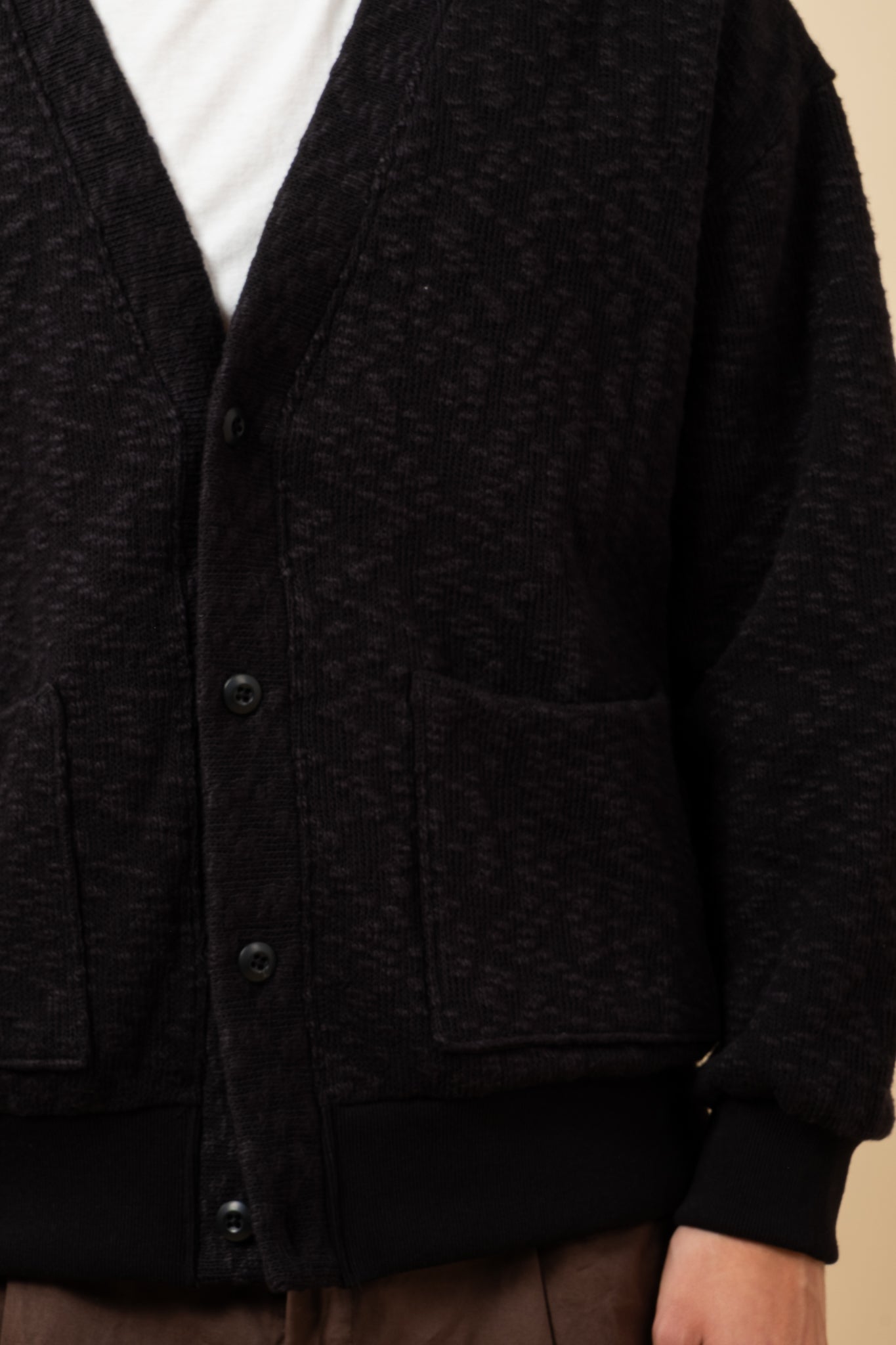 Slub Knit Cardigan - Black