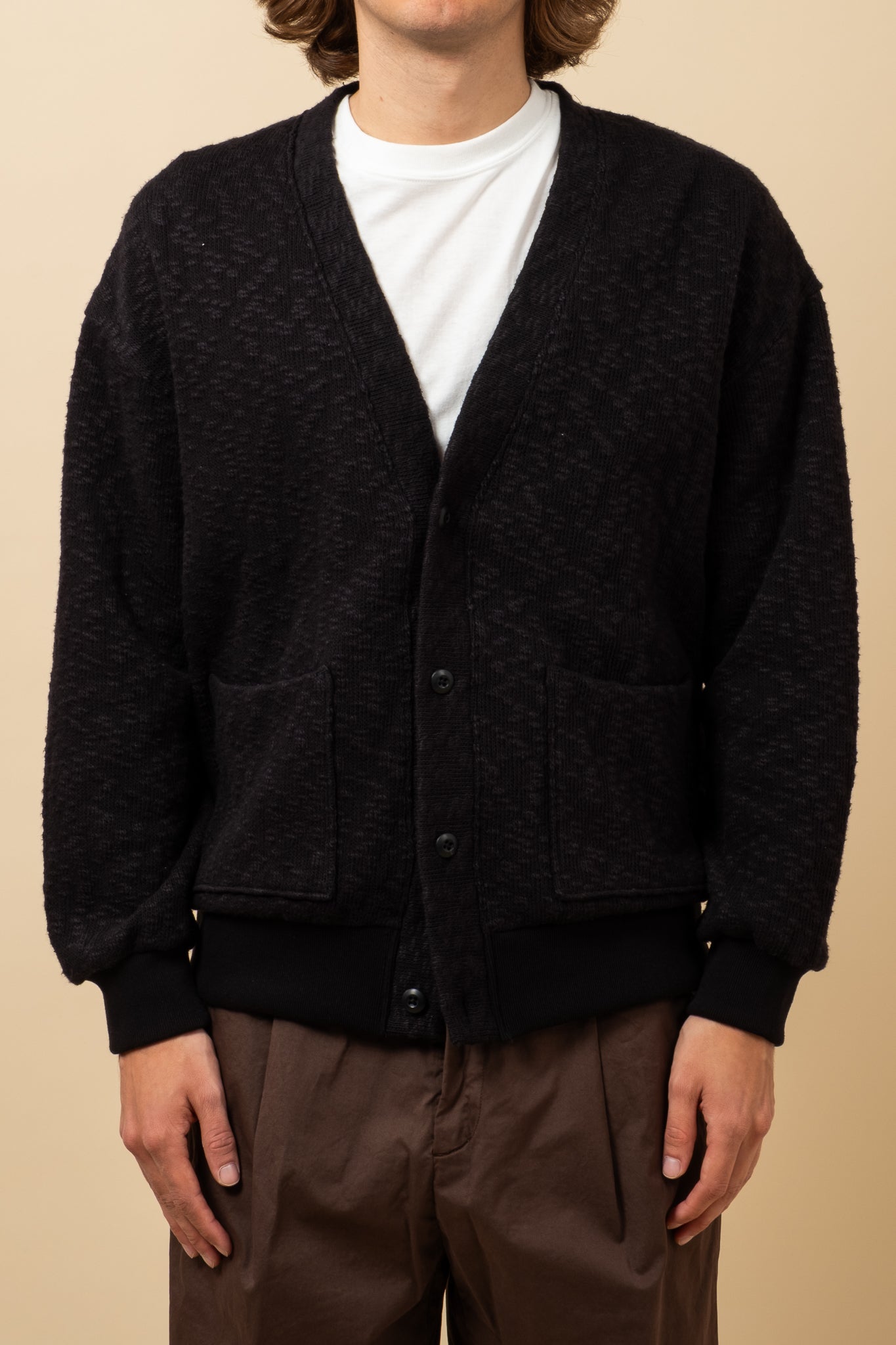Slub Knit Cardigan - Black
