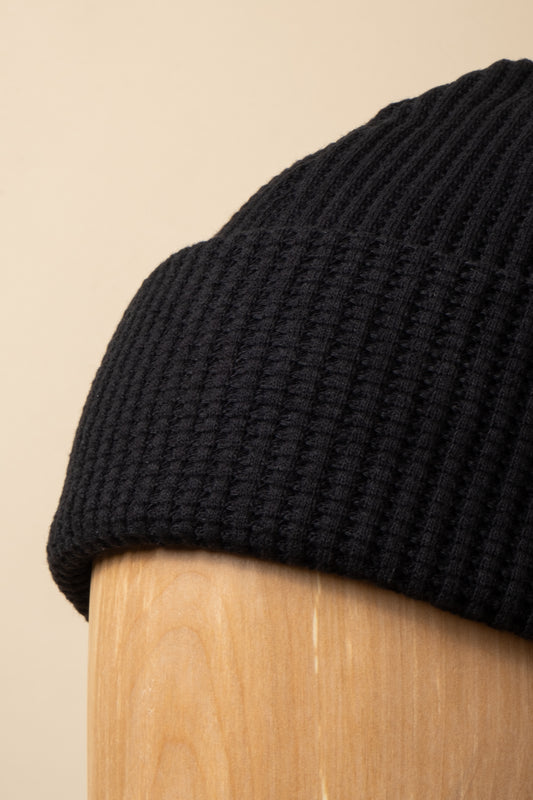 Waffle Knit Cap - Black