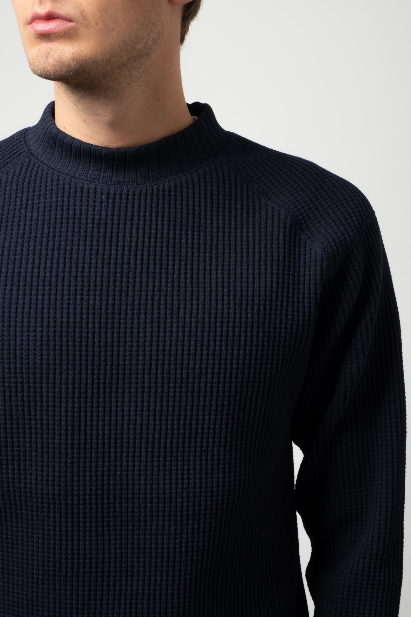Waffle Midneck Sweater - Dark Navy