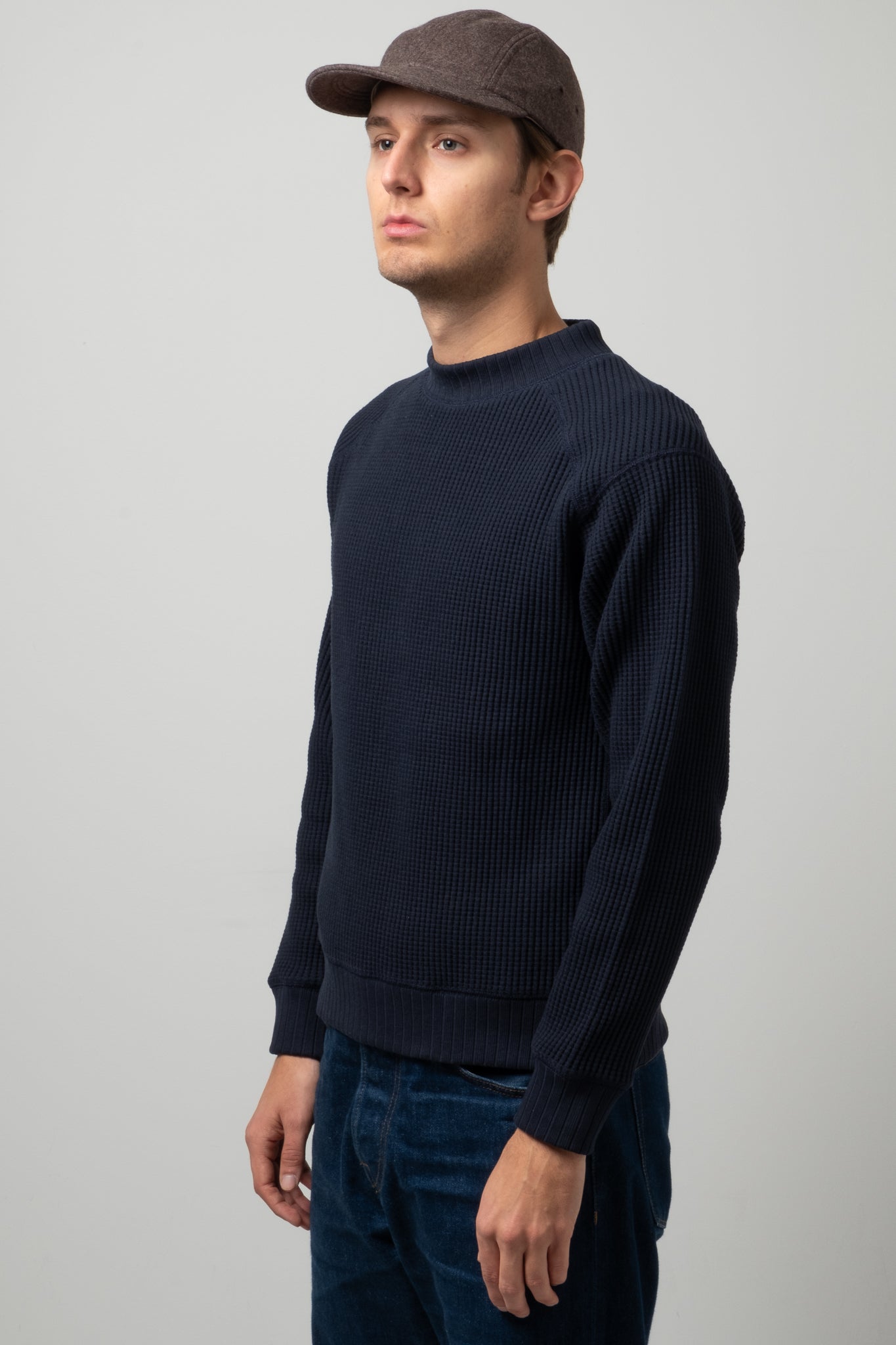 Waffle Midneck Sweater - Dark Navy