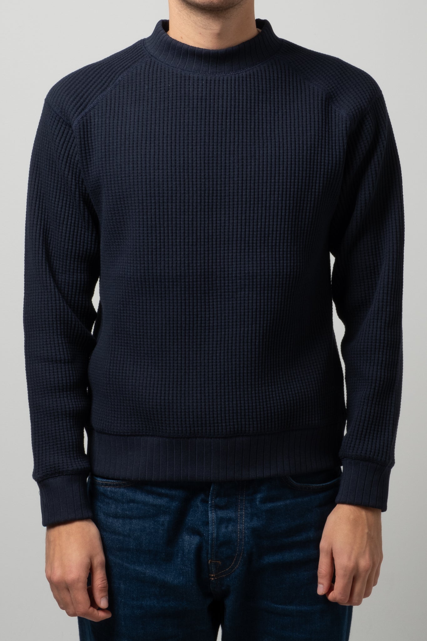 Waffle Midneck Sweater - Dark Navy