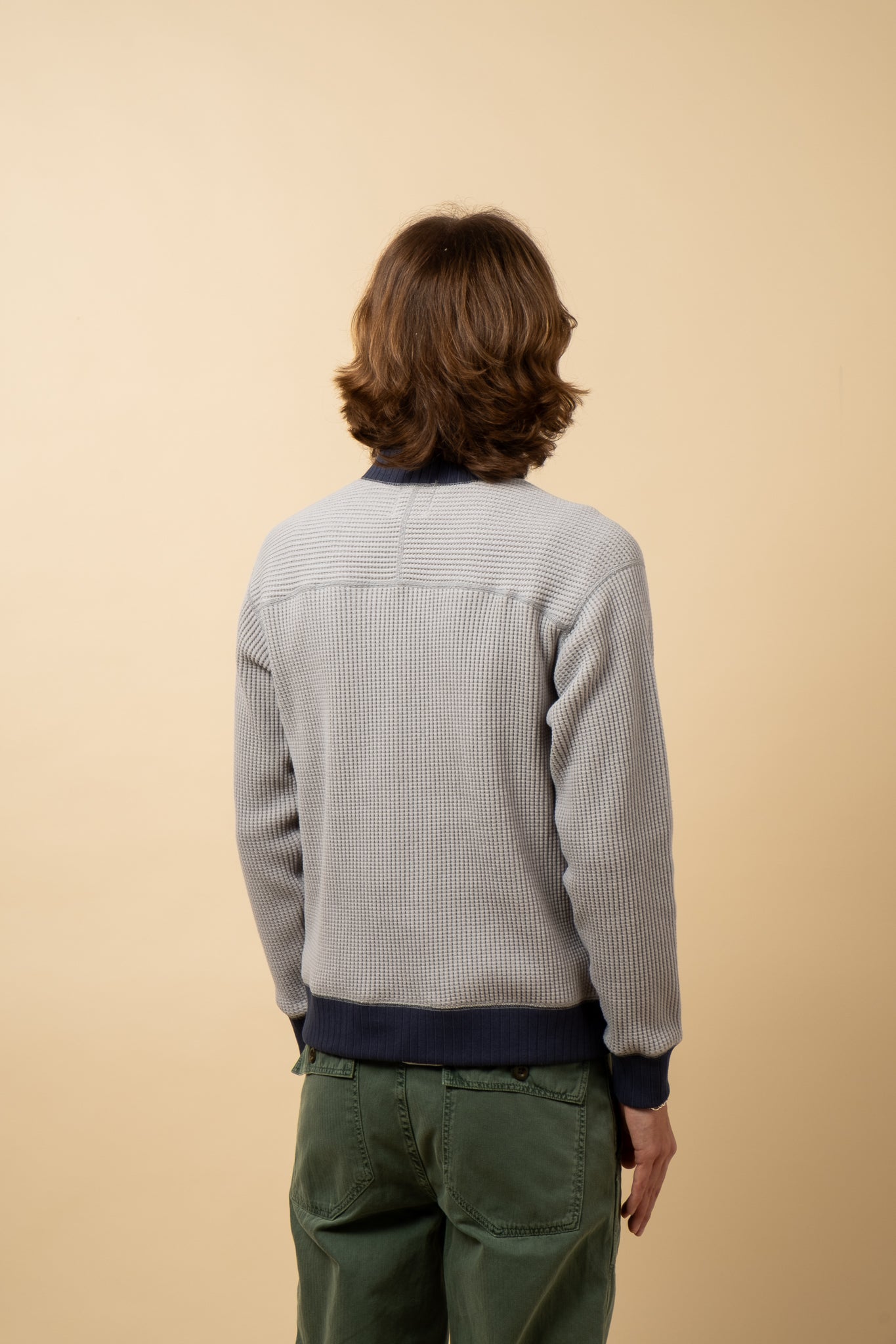 Waffle Midneck Sweater - Grey x Navy