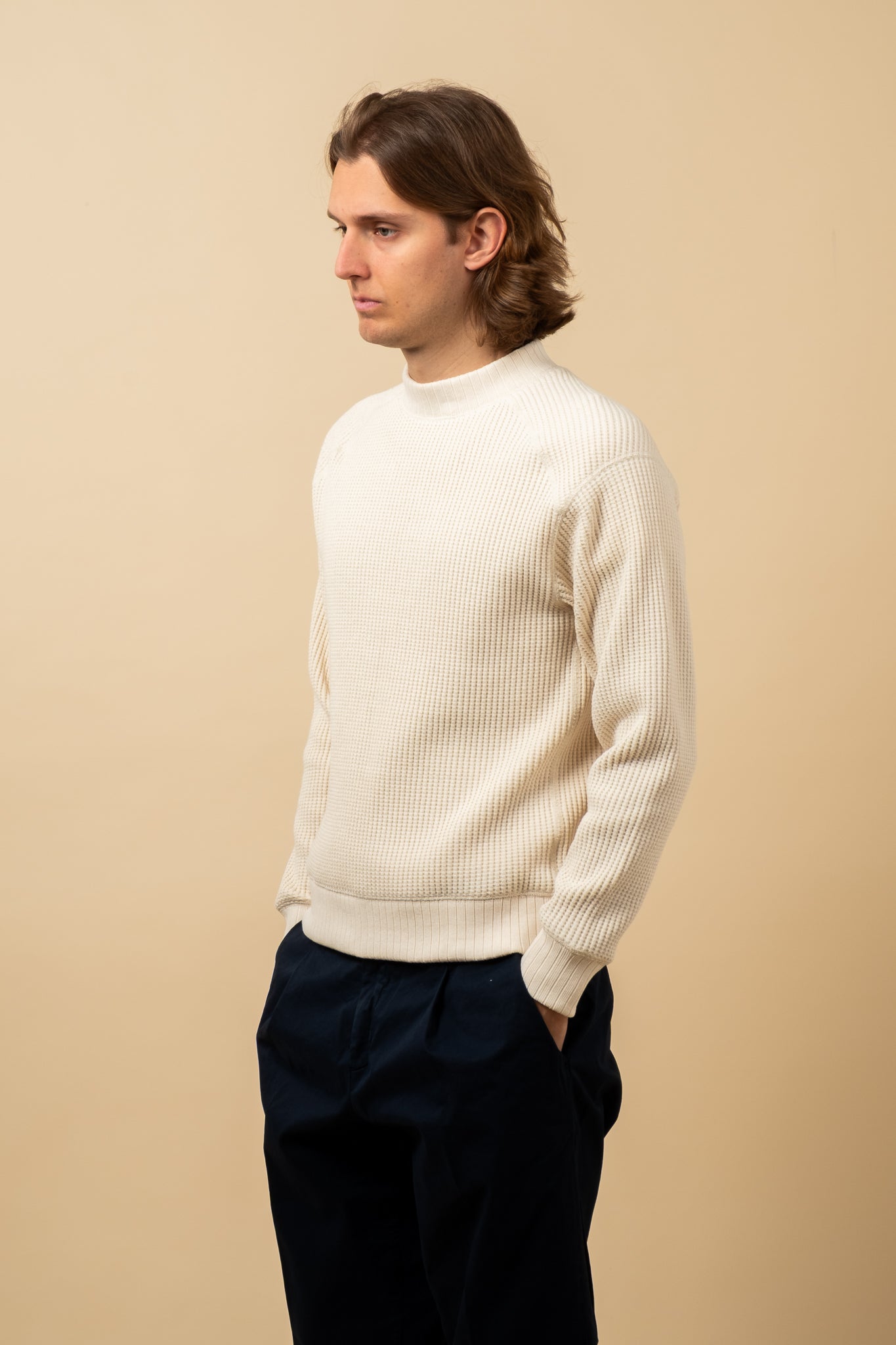 Waffle Midneck Sweater - Ivory