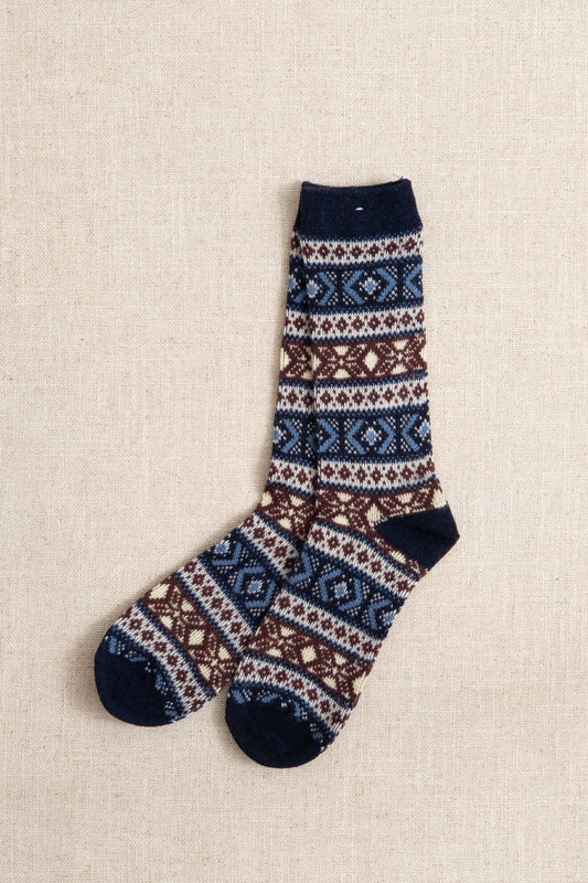 Wool Jaquard Crew - Navy