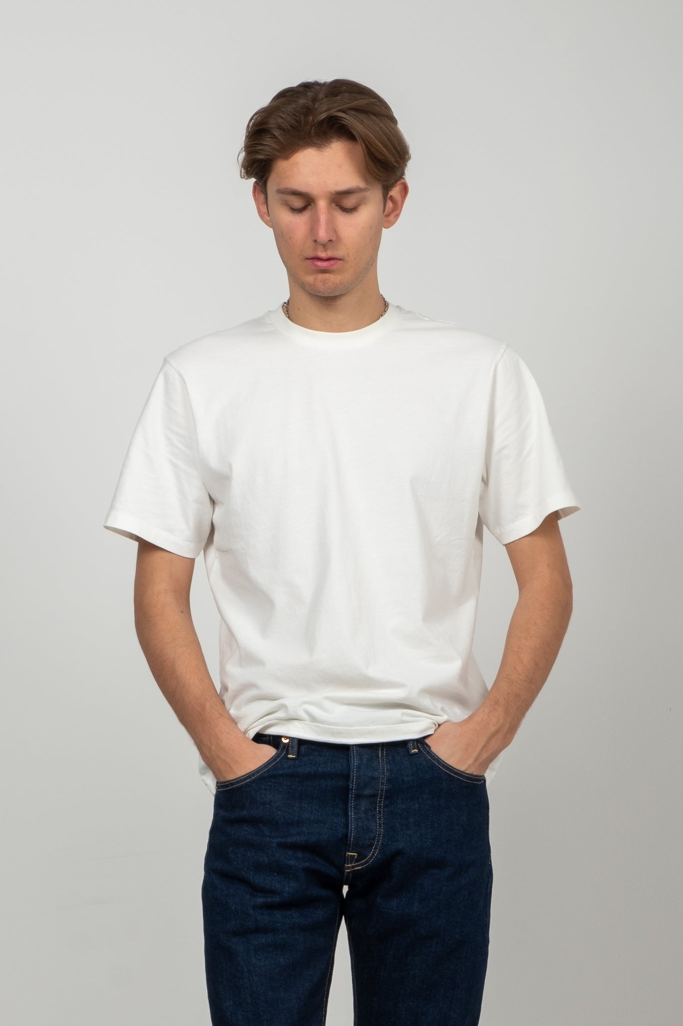 Roundneck T-Shirt Peach Jersey - White