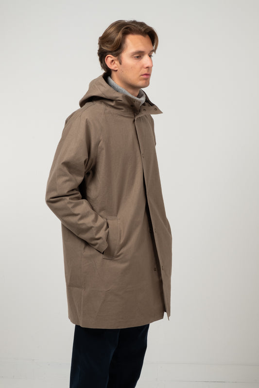 Back Nep Hooded Coat - Sepia
