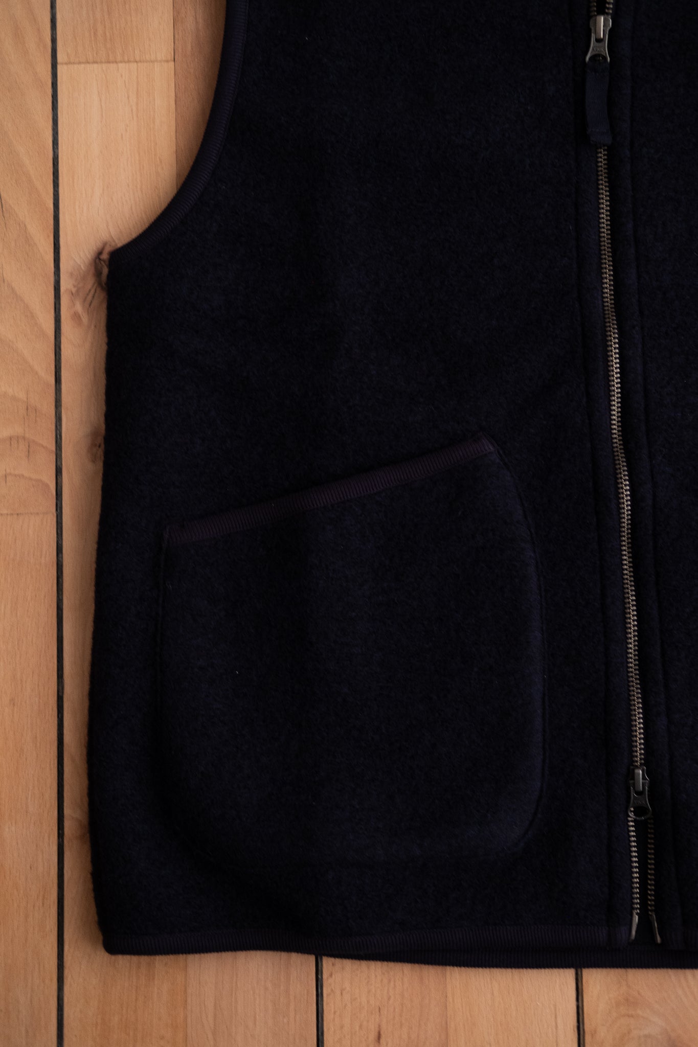 Boiled Wool Zip Vest - Navy