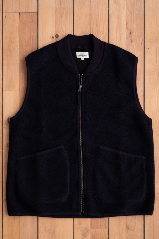 Boiled Wool Zip Vest - Navy