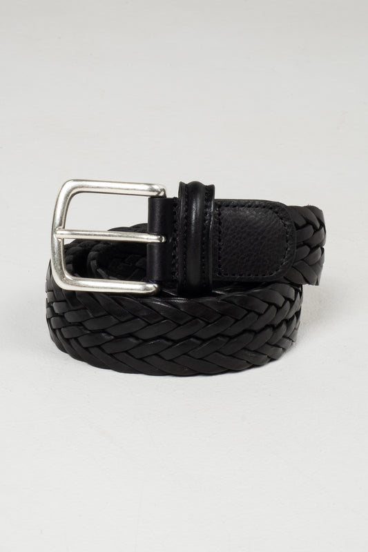 Braided Leather Belt - Black