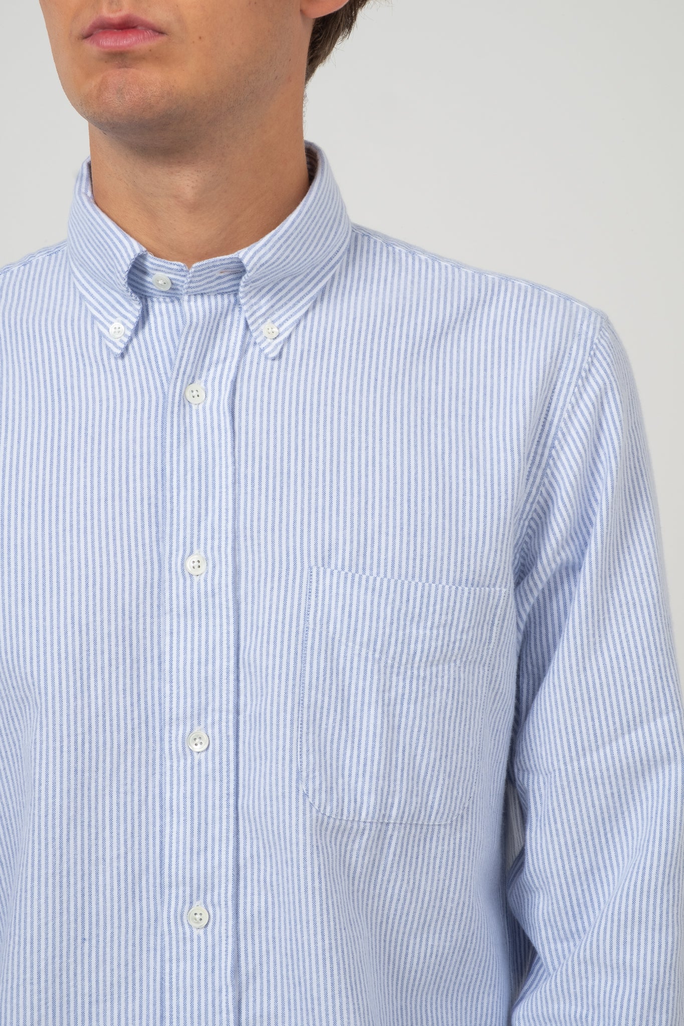 Button Down Brushed Oxford - Blue Stripe