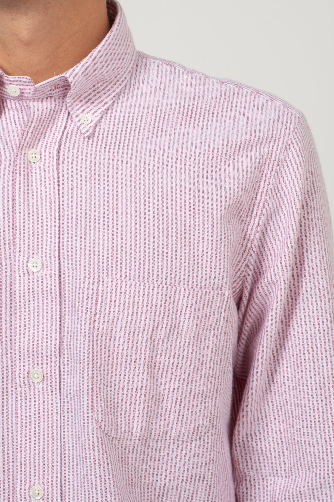 Button Down Brushed Oxford - Red Stripe