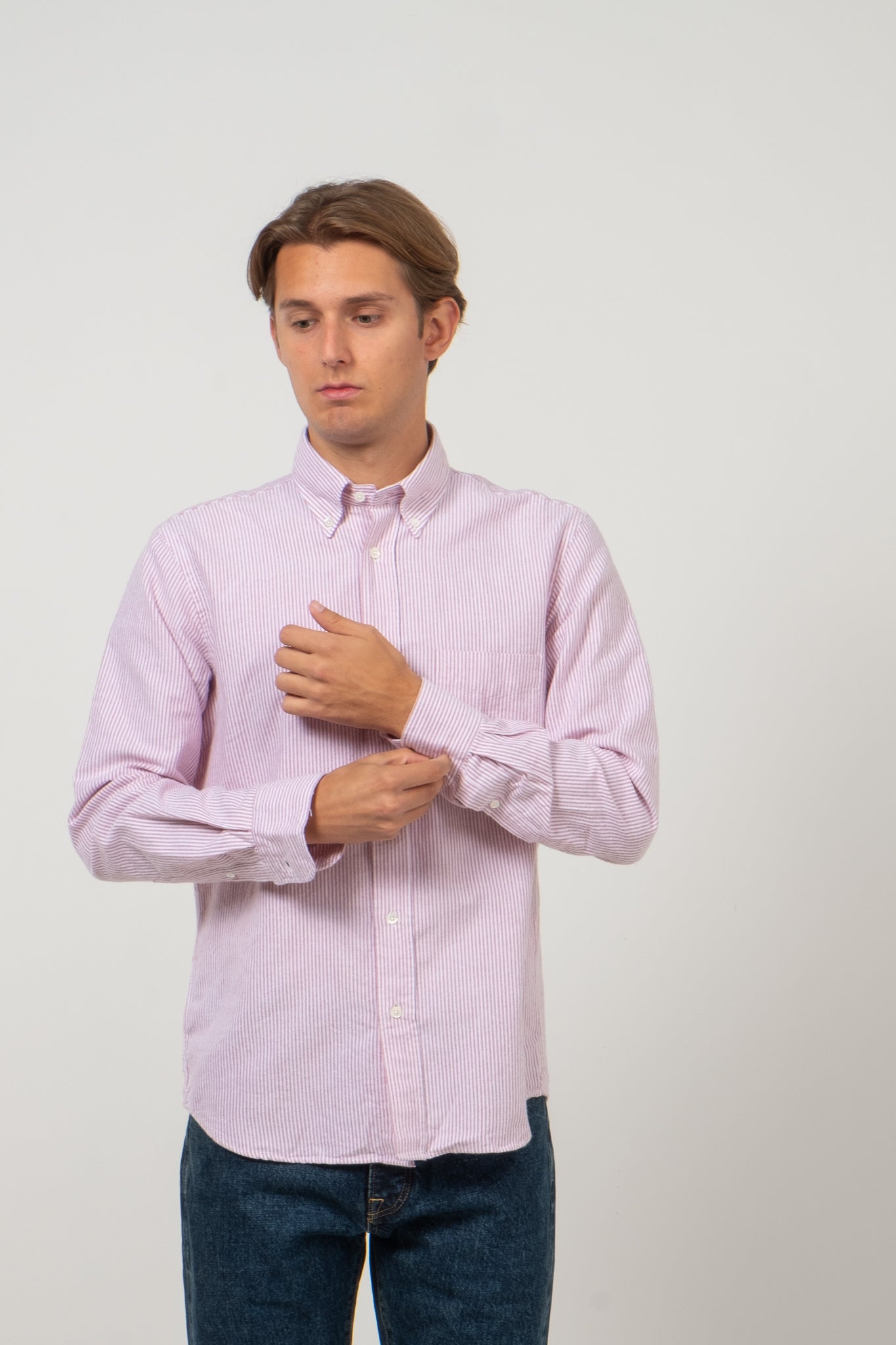 Button Down Brushed Oxford - Red Stripe