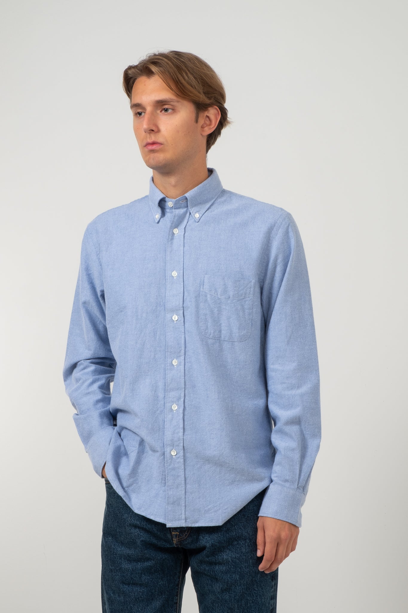 Button Down Brushed Oxford - Washed Blue
