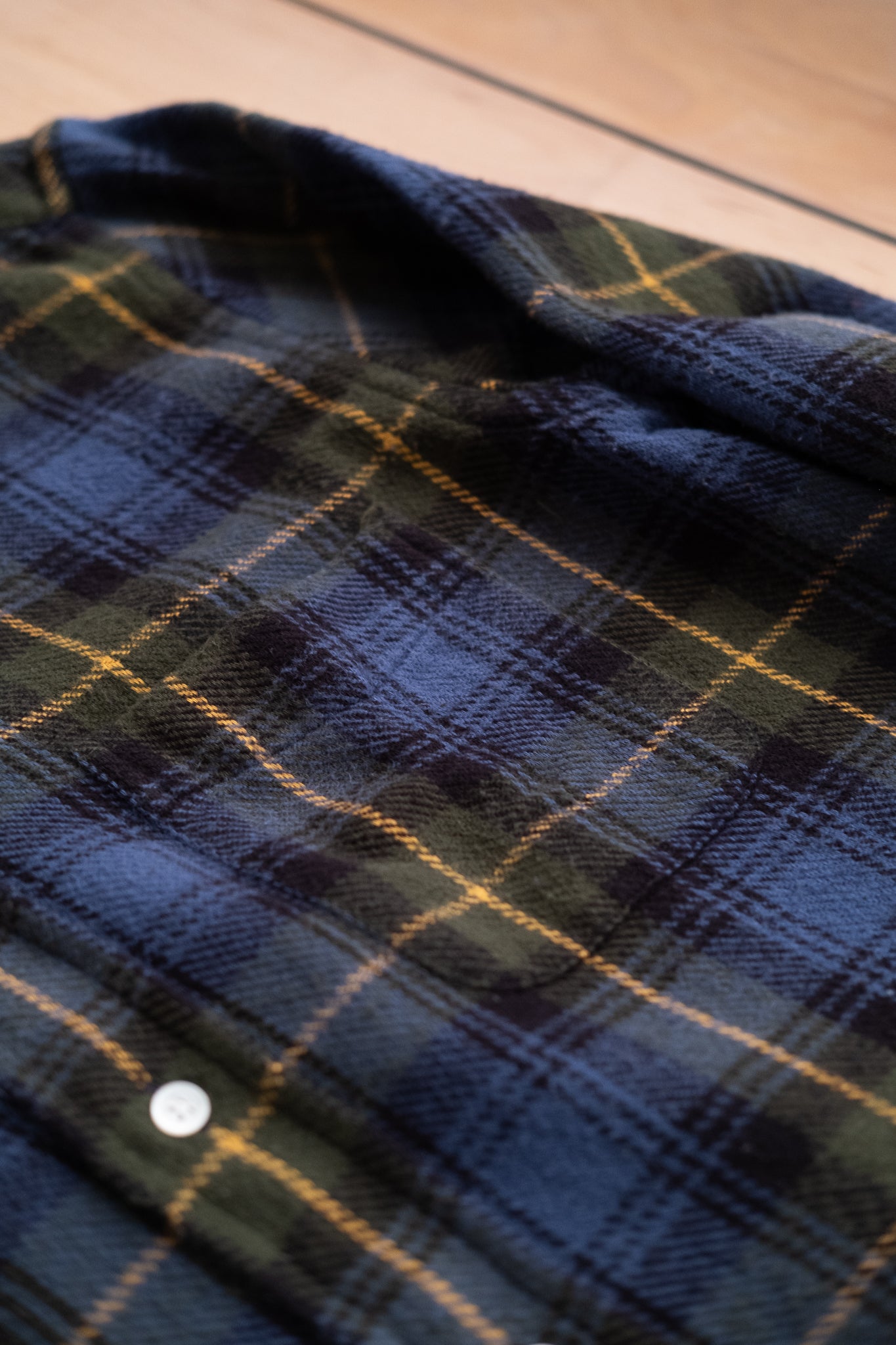 Button Down Flannel Shirt - Blue & Gold Plaid