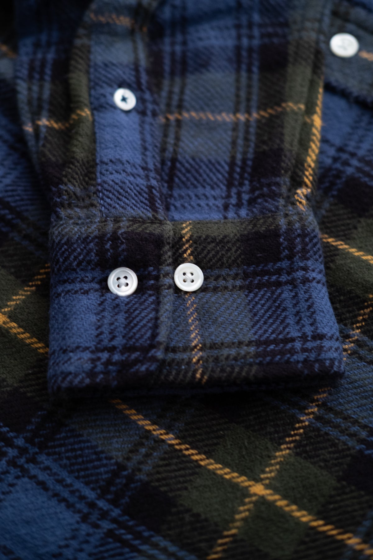 Button Down Flannel Shirt - Blue & Gold Plaid