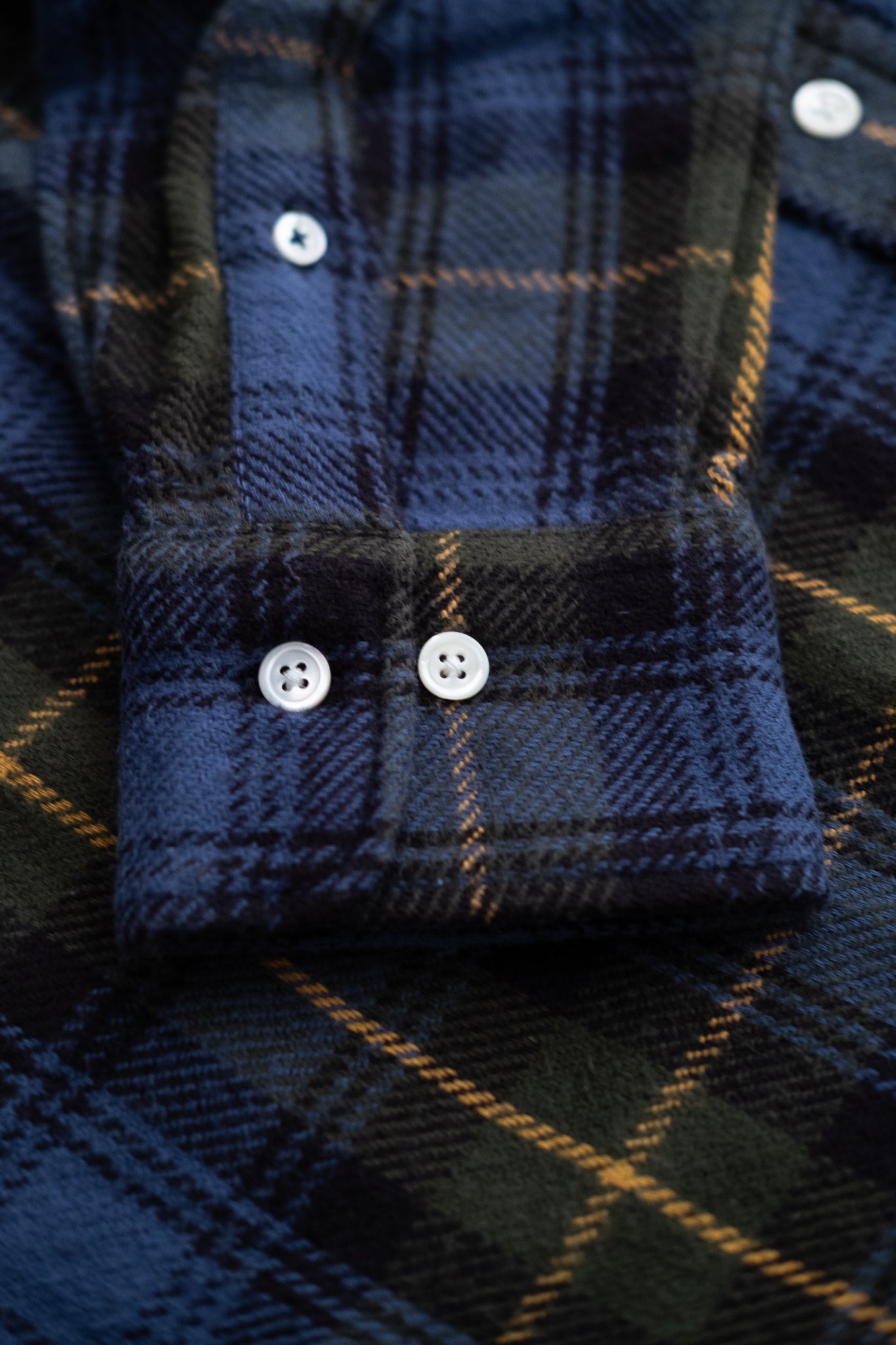 Button Down Flannel Shirt - Blue & Gold Plaid