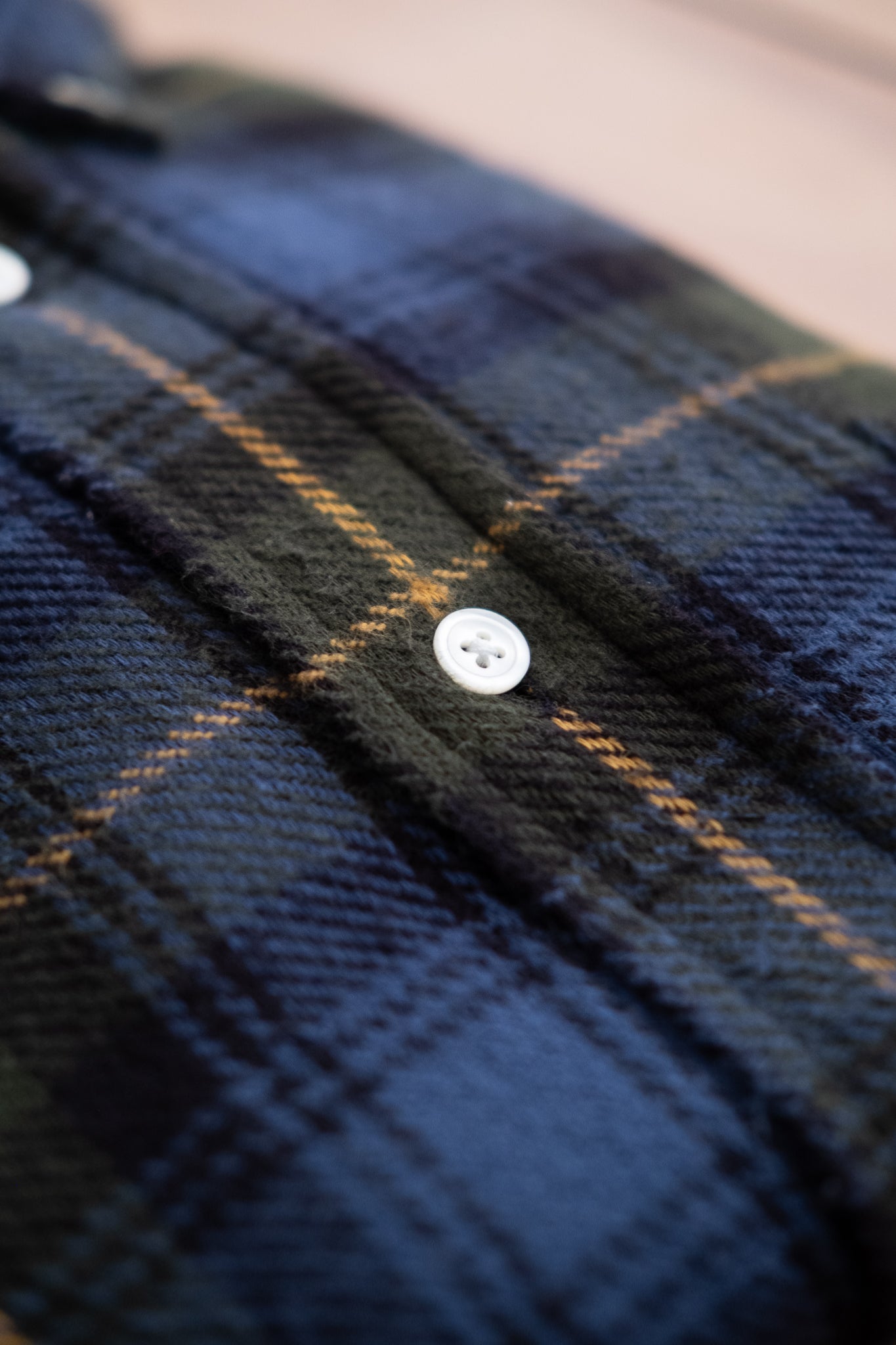 Button Down Flannel Shirt - Blue & Gold Plaid