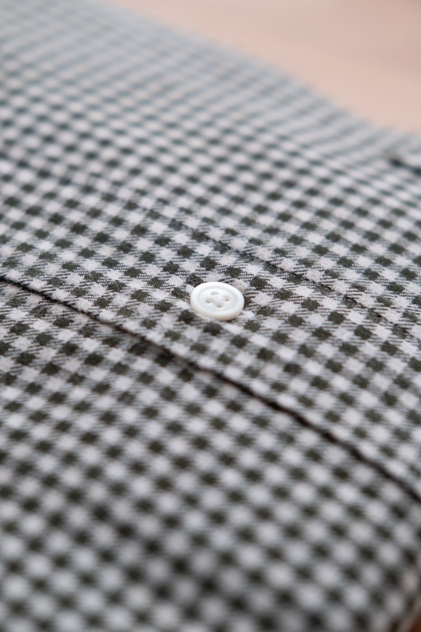Button Down Flannel Shirt - Green & Ivory Check