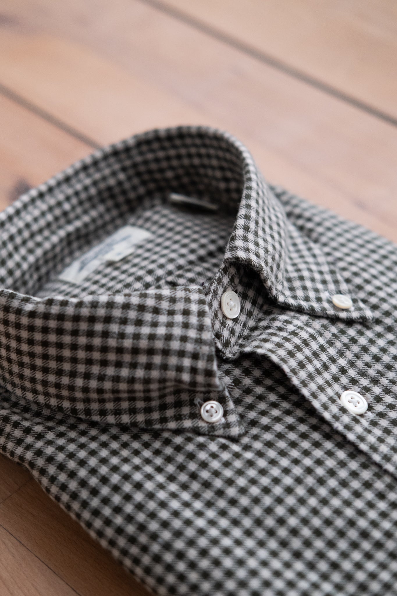 Button Down Flannel Shirt - Green & Ivory Check