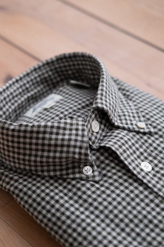 Button Down Flannel Shirt - Green & Ivory Check
