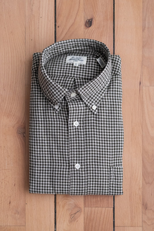 Button Down Flannel Shirt - Green & Ivory Check