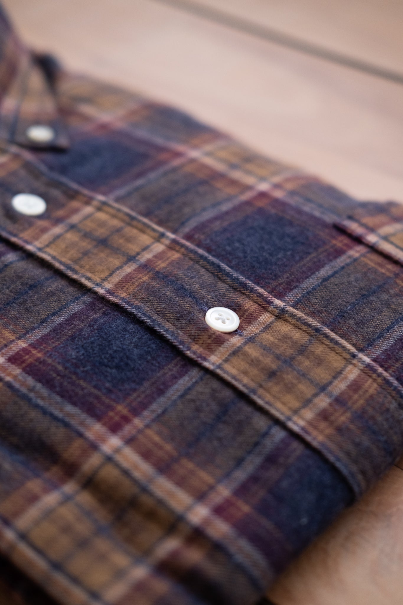 Button Down Flannel Shirt - Blue & Brown Plaid