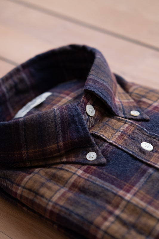 Button Down Flannel Shirt - Blue & Brown Plaid