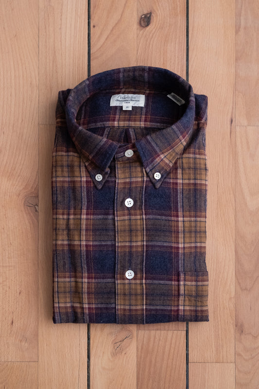 Button Down Flannel Shirt - Blue & Brown Plaid