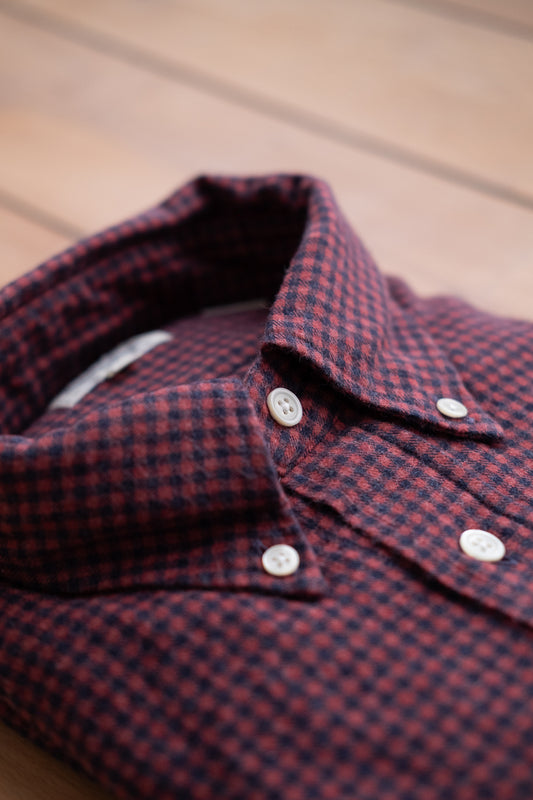 Button Down Flannel Shirt - Navy & Red Check